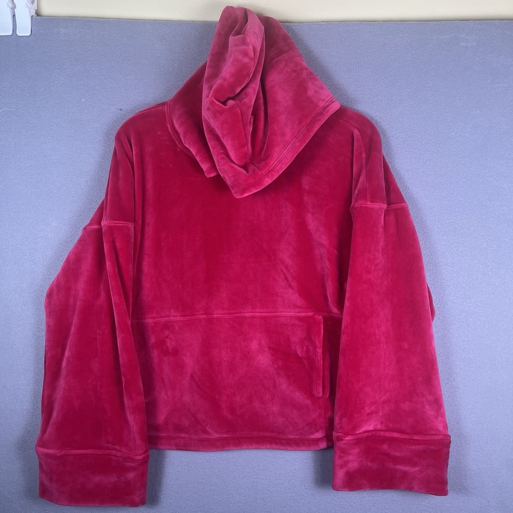Free People FP Movement Dark Pink Velour Hoodie Sweatshirt, Size XS